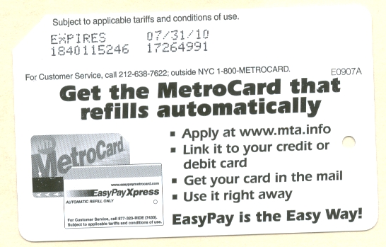 EasyPay Xpress Advertisement MetroCard Railfanwindow